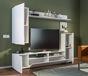 Стенка Медея СБ-3389 Белый/Белый глянец