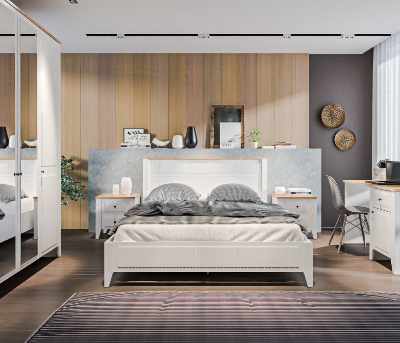 Кровати 160 см, Кровать Монтана СБ-3550 Белый Альпийский,Дуб Гамильтон,МДФ Дуб Белый