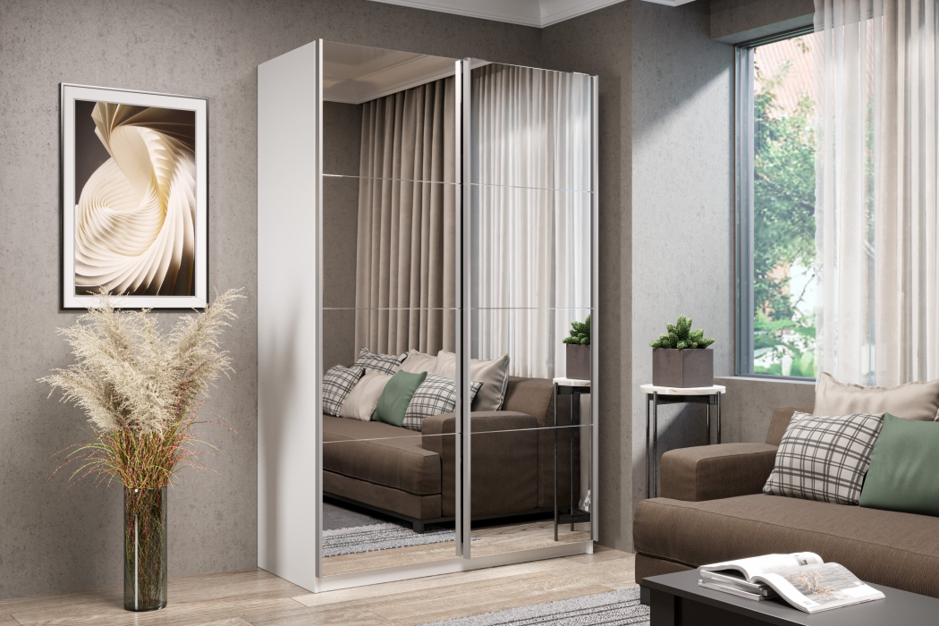 Шкафы-купе 2-х дверные, Шкаф-купе Smart 1424 2х дверный (фасады зеркало) профиль серебро