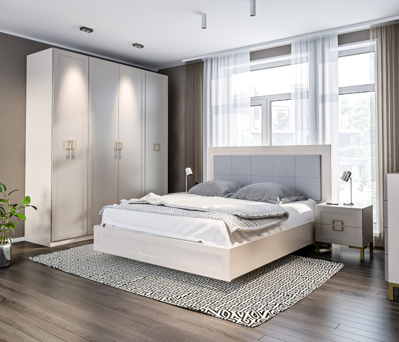 Спальные гарнитуры, Спальня Ассоль (шкаф 4х дверный, кровать с подъемным механизмом, тумба)