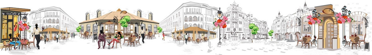 Стеновые панели из АБС-пластика, Кухонный фартук Летнее кафе 2000x600x1.5 мм глянец