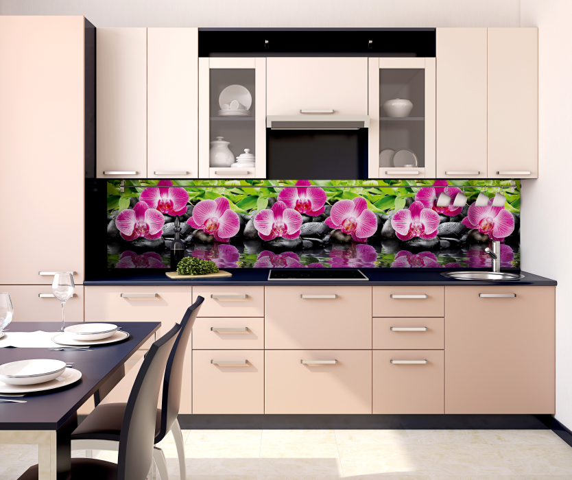 Стеновые панели из АБС-пластика, Кухонный фартук Орхидеи 2000x600x1.5 мм глянец