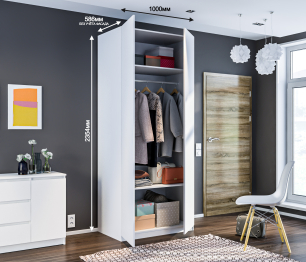 Шкаф 2х дверный Макс 1000 Белый