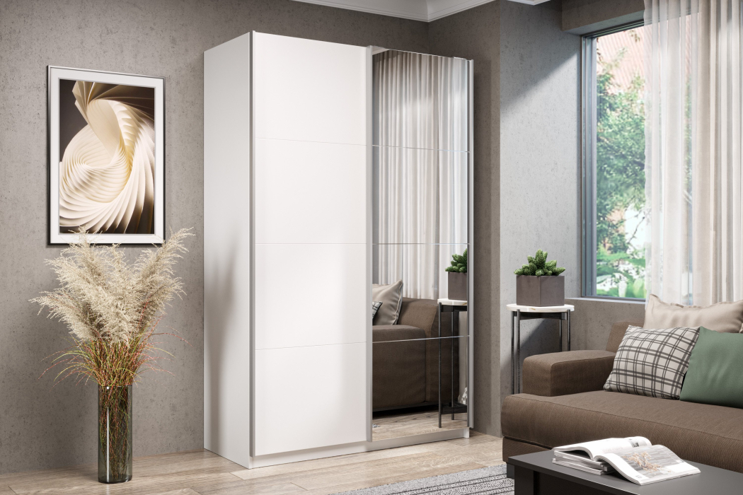 Шкафы-купе 2-х дверные, Шкаф-купе Smart 1222 2х дверный (фасады ЛДСП,зеркало) профиль серебро